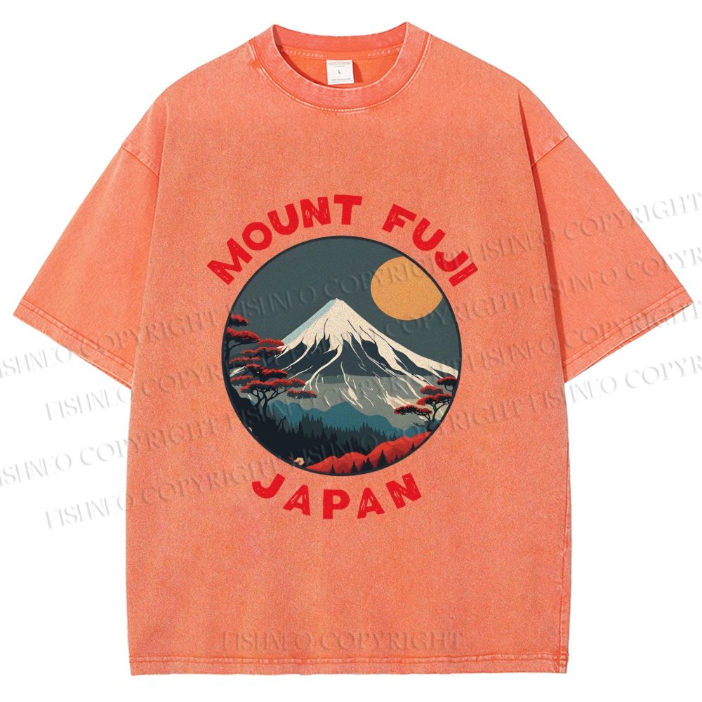 Unisex Japanese Mount Fuji Printed Washed Tee