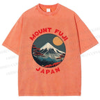 Unisex Japanese Mount Fuji Printed Washed Tee