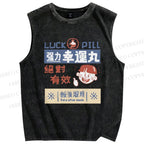 Unisex Luck Pill Printed Washed Tank Top