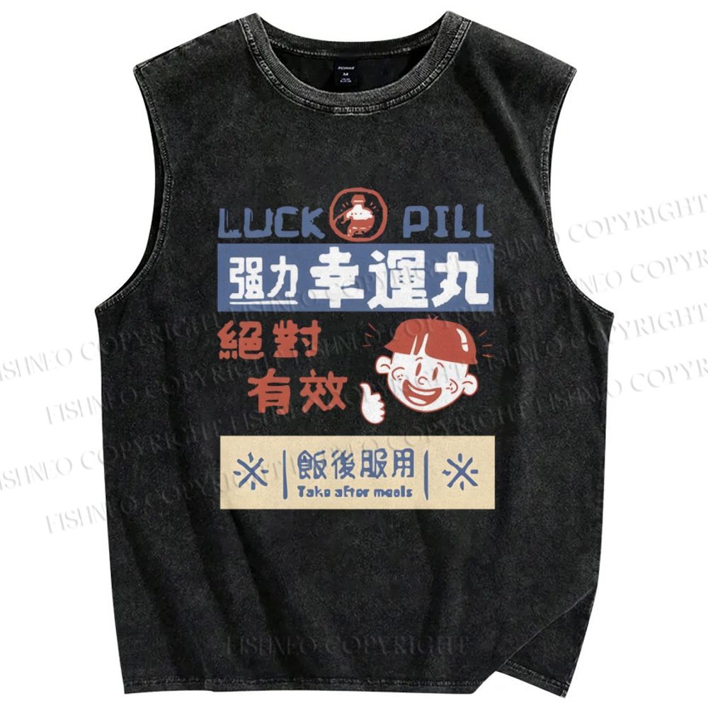 Unisex Luck Pill Printed Washed Tank Top