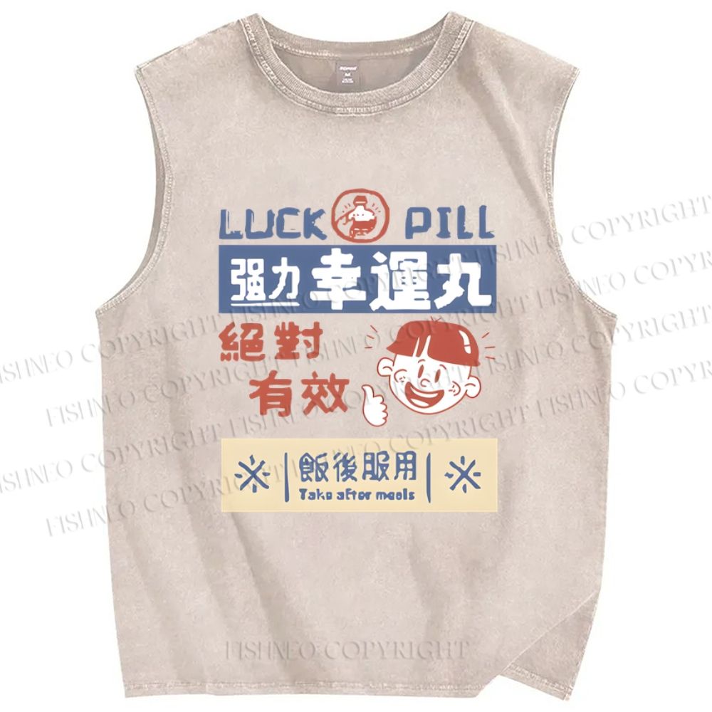 Unisex Luck Pill Printed Washed Tank Top