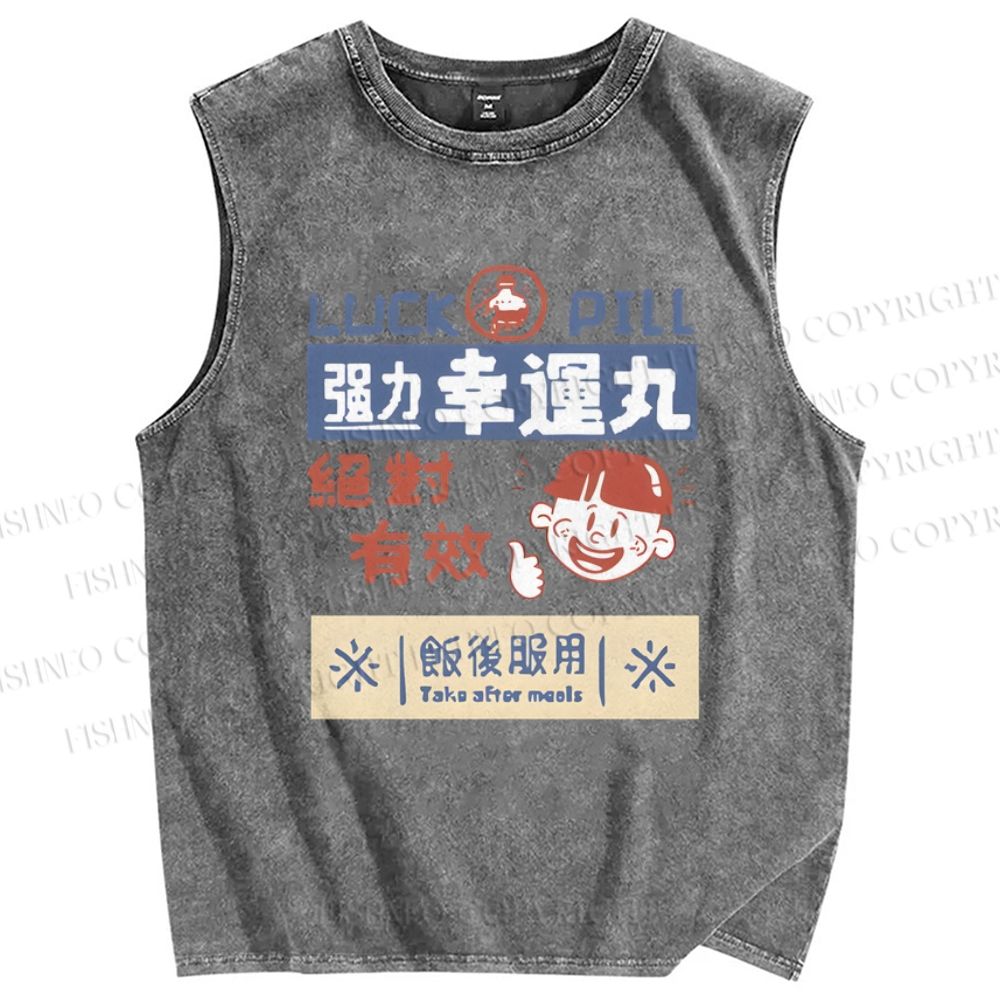 Unisex Luck Pill Printed Washed Tank Top