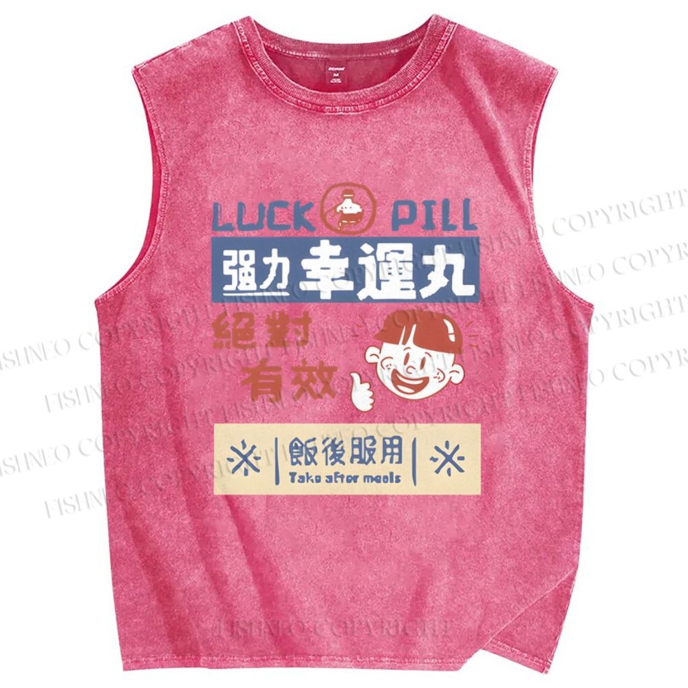 Unisex Luck Pill Printed Washed Tank Top