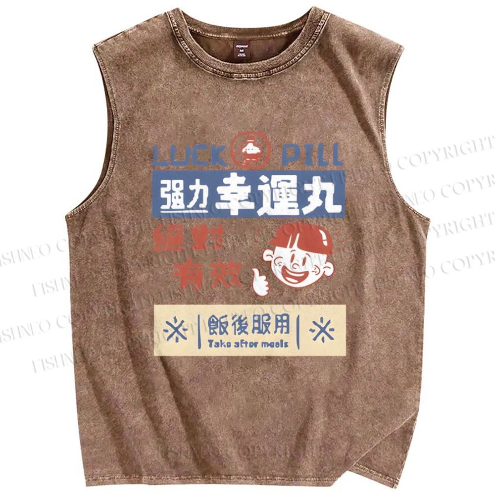 Unisex Luck Pill Printed Washed Tank Top