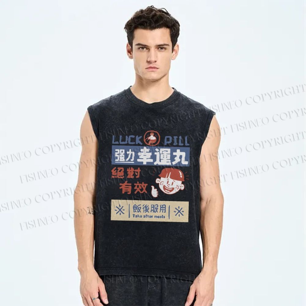 Unisex Luck Pill Printed Washed Tank Top