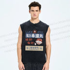 Unisex Luck Pill Printed Washed Tank Top