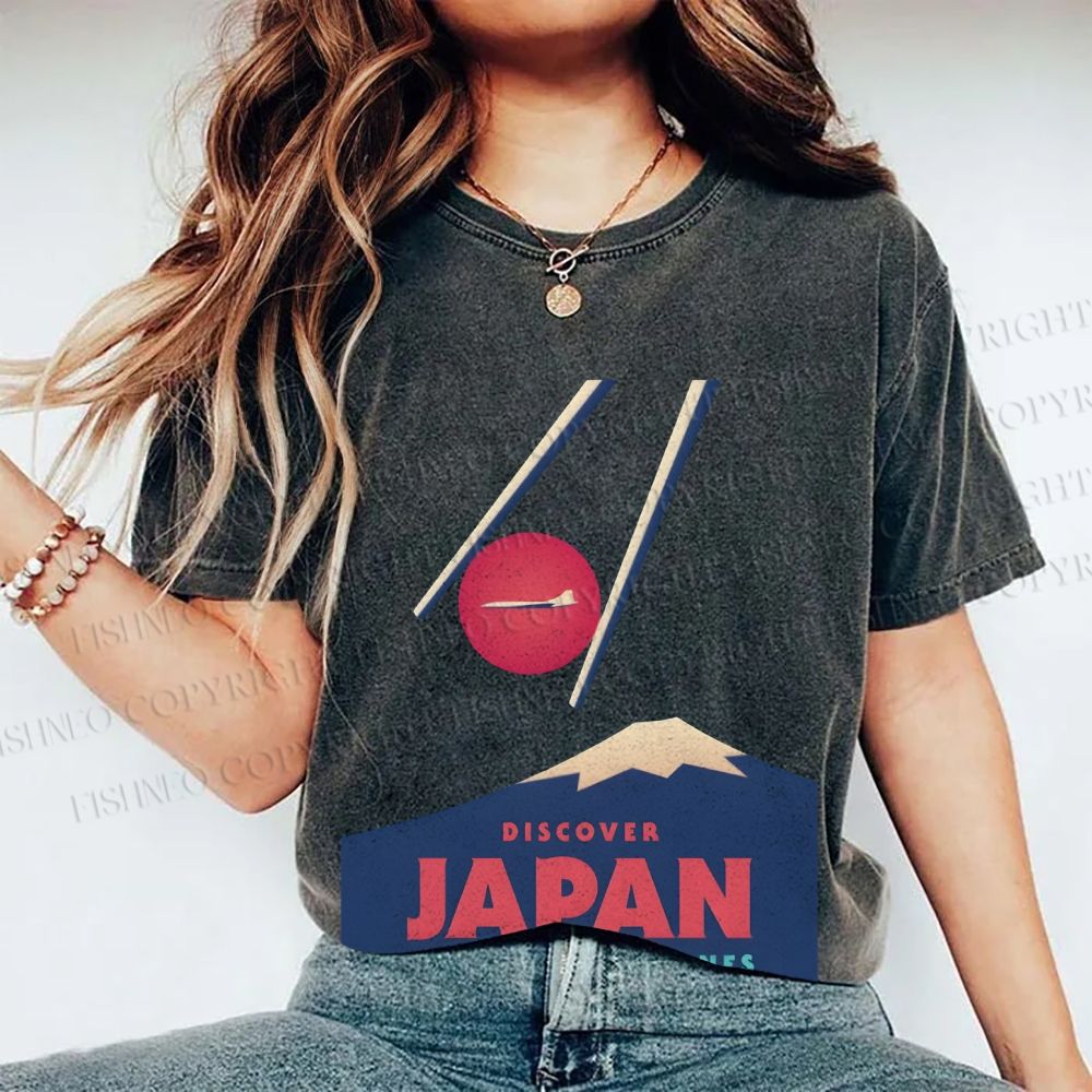Unisex Japanese Mount Fuji Printed Washed Tee