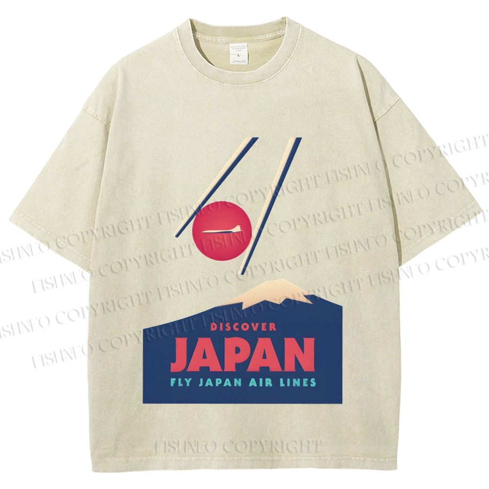 Unisex Japanese Mount Fuji Printed Washed Tee