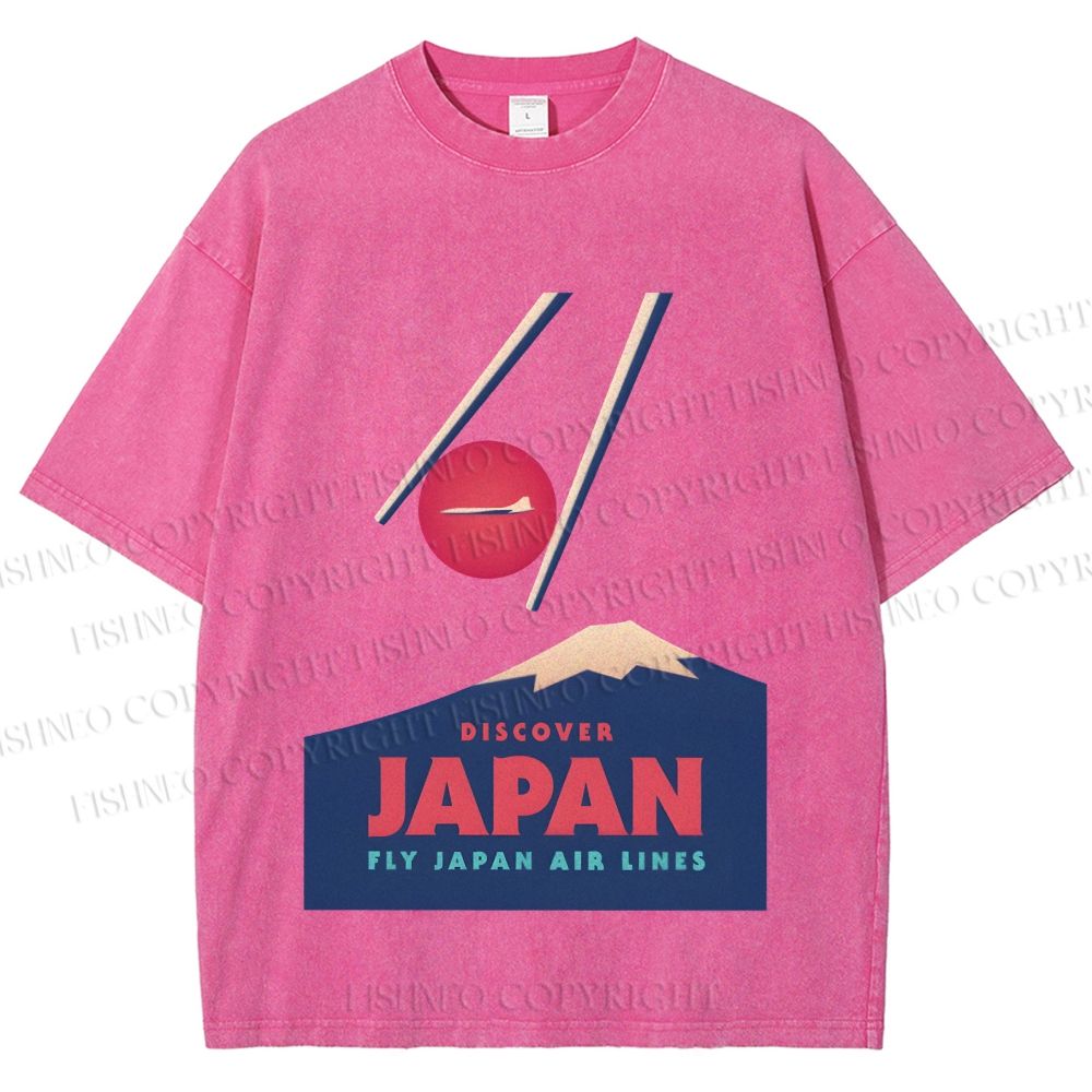 Unisex Japanese Mount Fuji Printed Washed Tee
