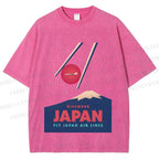 Unisex Japanese Mount Fuji Printed Washed Tee