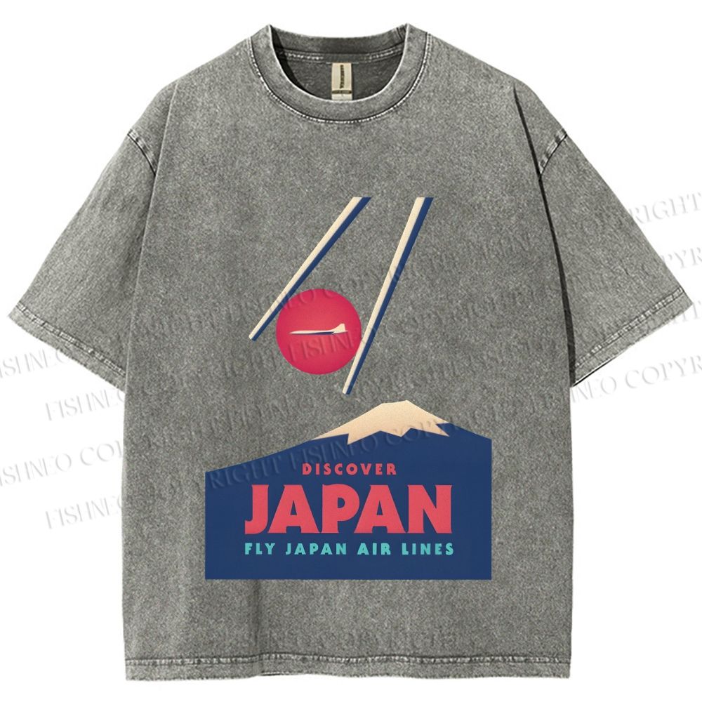 Unisex Japanese Mount Fuji Printed Washed Tee