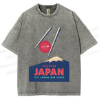 Unisex Japanese Mount Fuji Printed Washed Tee