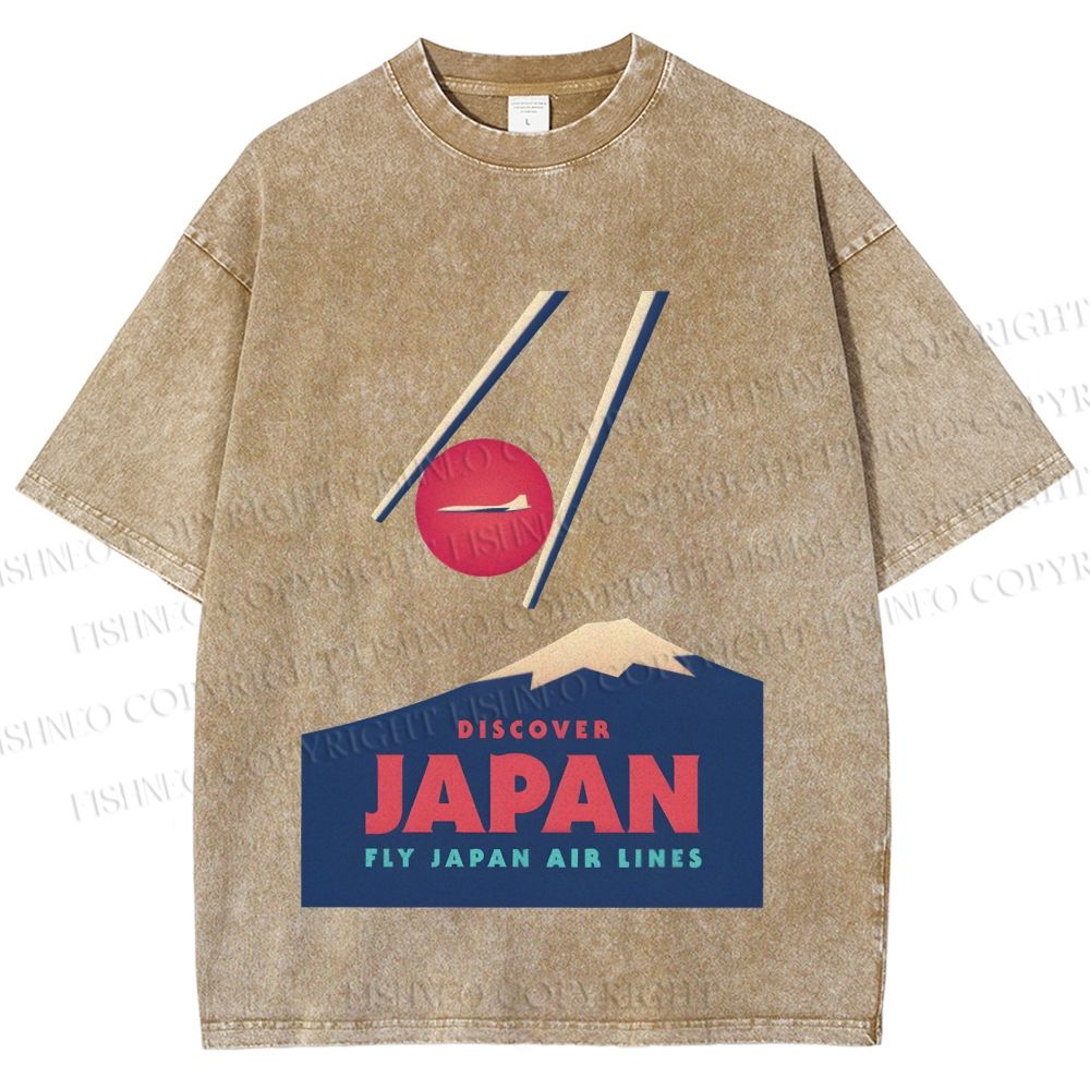 Unisex Japanese Mount Fuji Printed Washed Tee