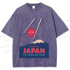 Unisex Japanese Mount Fuji Printed Washed Tee