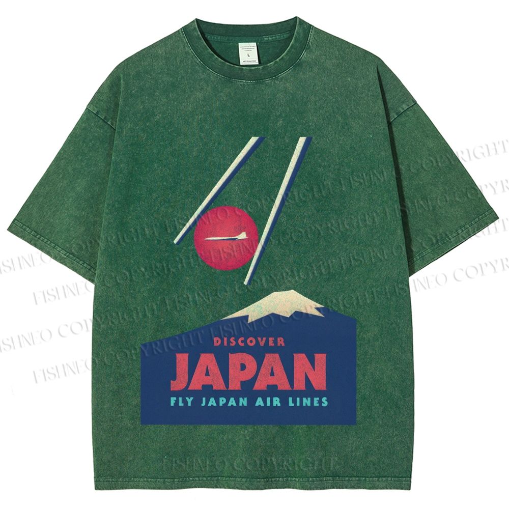 Unisex Japanese Mount Fuji Printed Washed Tee