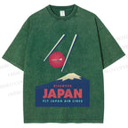 Unisex Japanese Mount Fuji Printed Washed Tee