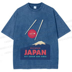 Unisex Japanese Mount Fuji Printed Washed Tee
