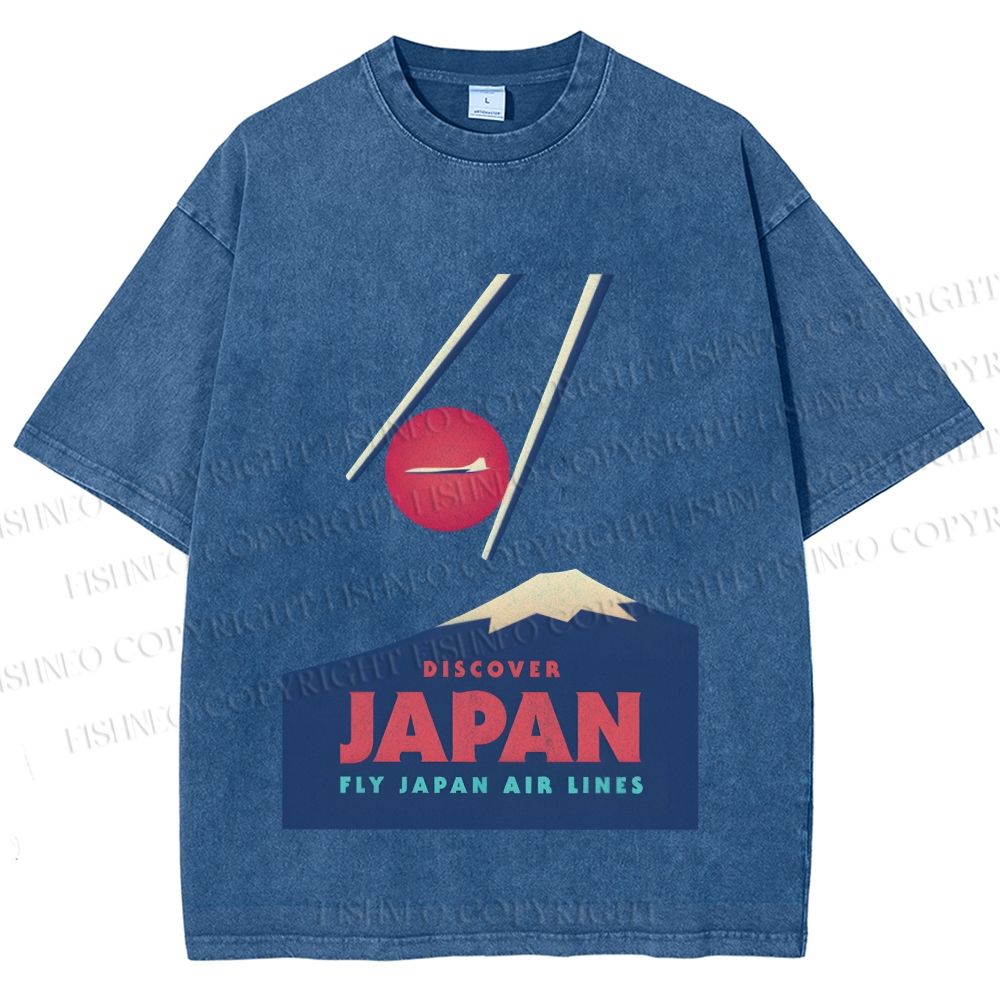 Unisex Japanese Mount Fuji Printed Washed Tee