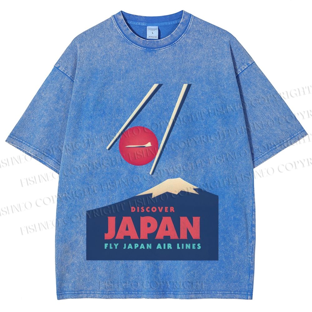 Unisex Japanese Mount Fuji Printed Washed Tee