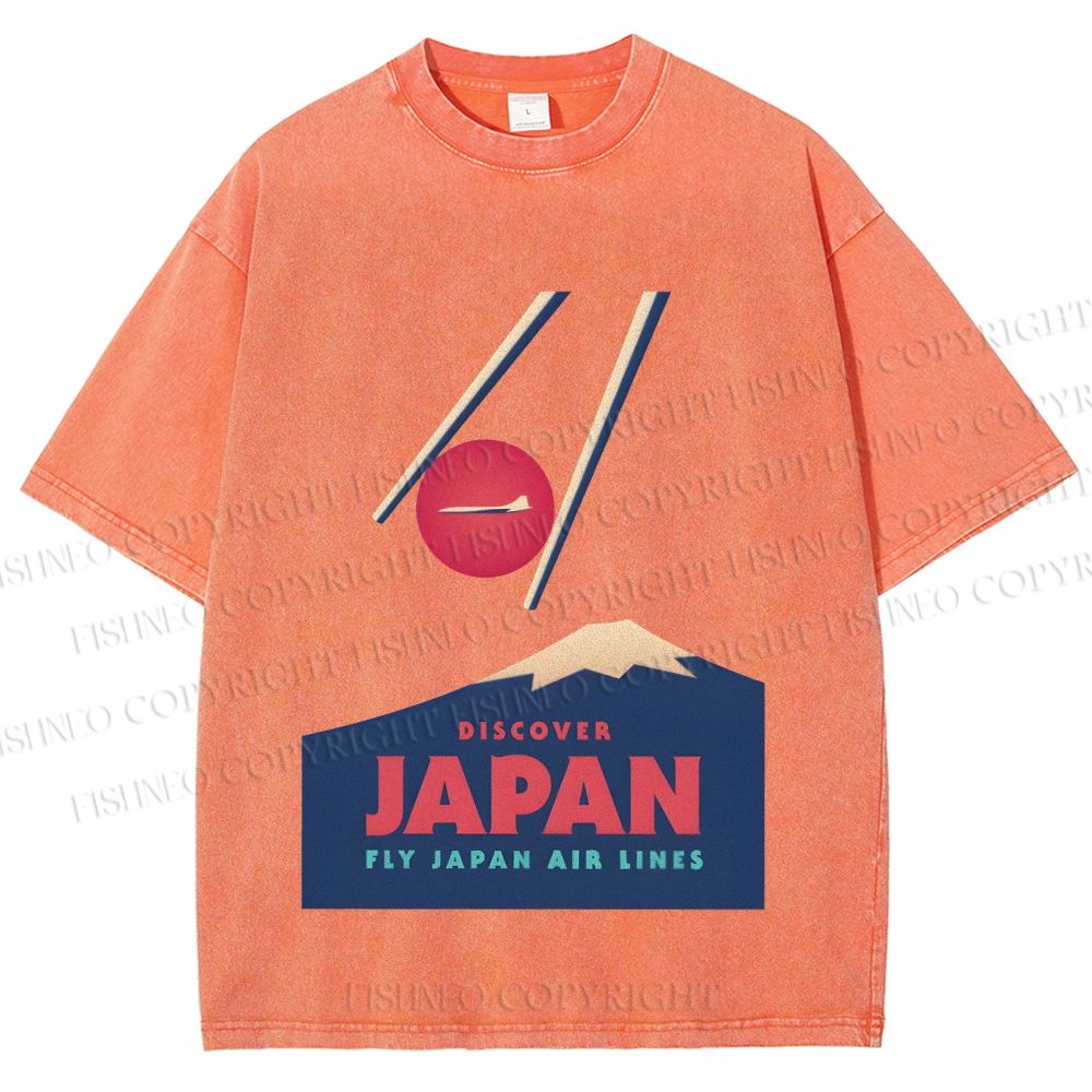 Unisex Japanese Mount Fuji Printed Washed Tee