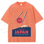 Unisex Japanese Mount Fuji Printed Washed Tee