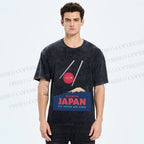 Unisex Japanese Mount Fuji Printed Washed Tee