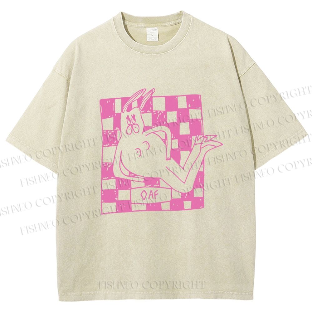 Unisex Funny Rabbit Printed Washed Tee