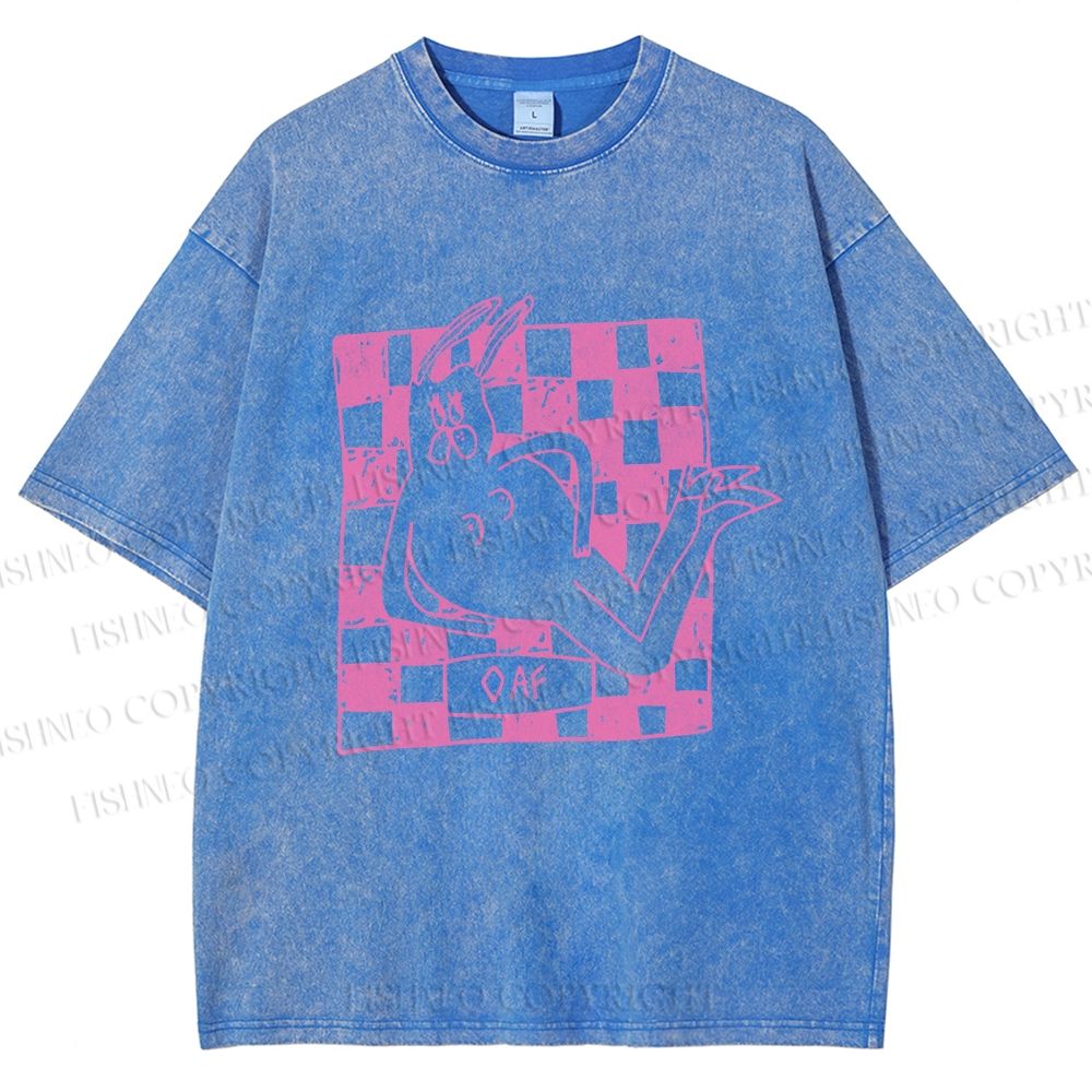 Unisex Funny Rabbit Printed Washed Tee