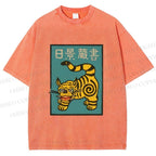 Unisex Vintage Japanese Tiger Printed Washed Tee