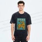 Unisex Vintage Japanese Tiger Printed Washed Tee