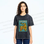 Unisex Vintage Japanese Tiger Printed Washed Tee
