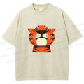 Unisex Funny Cartoon Tiger Printed Washed Tee