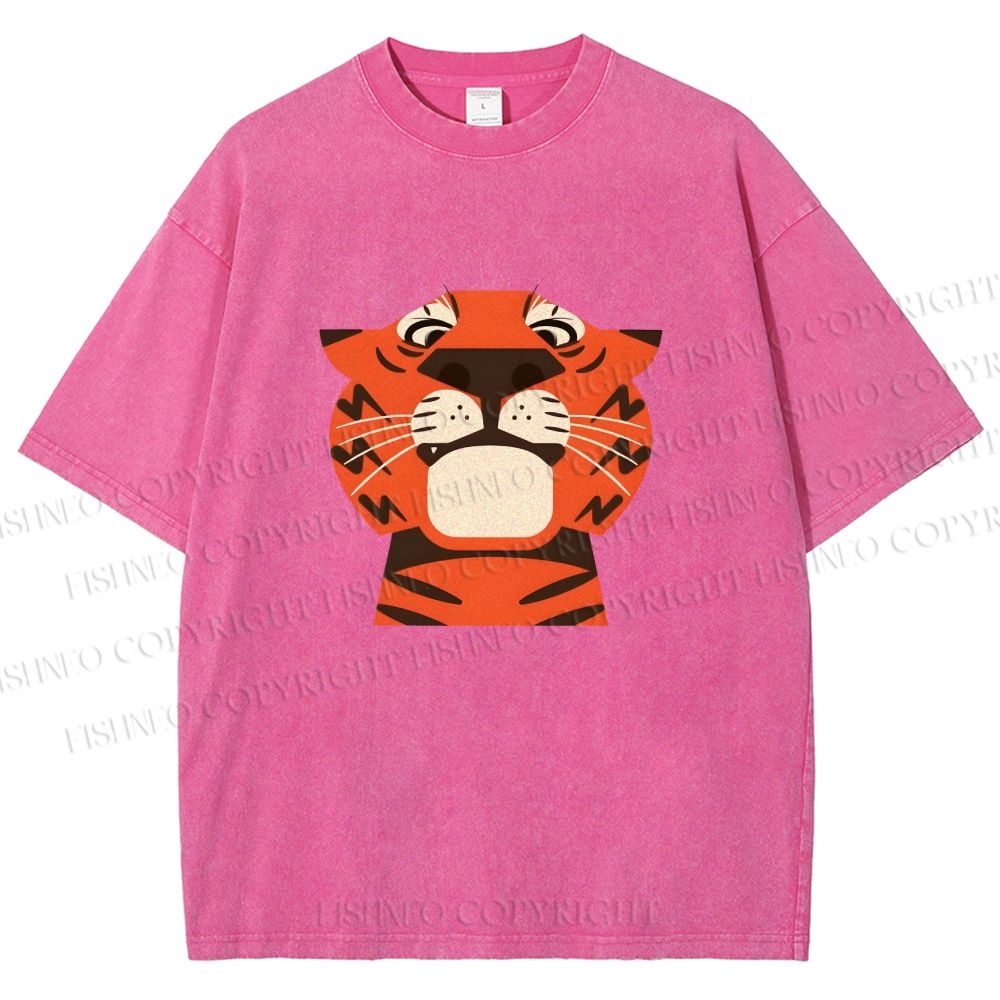 Unisex Funny Cartoon Tiger Printed Washed Tee