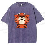 Unisex Funny Cartoon Tiger Printed Washed Tee