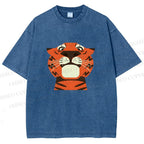 Unisex Funny Cartoon Tiger Printed Washed Tee