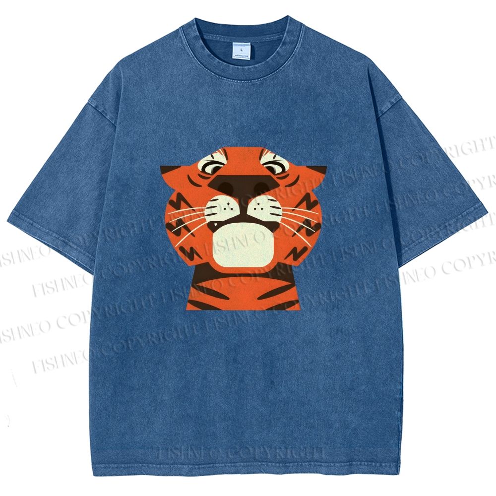 Unisex Funny Cartoon Tiger Printed Washed Tee