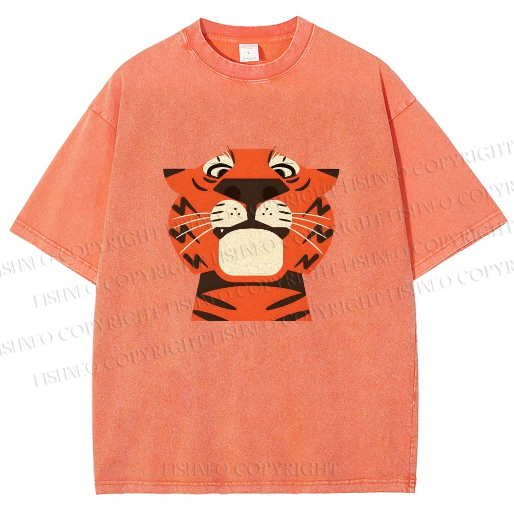 Unisex Funny Cartoon Tiger Printed Washed Tee