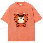 Unisex Funny Cartoon Tiger Printed Washed Tee