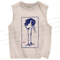 Unisex Vintage Bird Printed Washed Tank Top