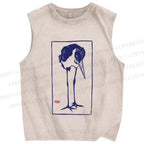 Unisex Vintage Bird Printed Washed Tank Top