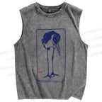 Unisex Vintage Bird Printed Washed Tank Top