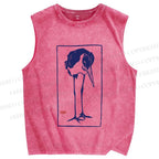 Unisex Vintage Bird Printed Washed Tank Top