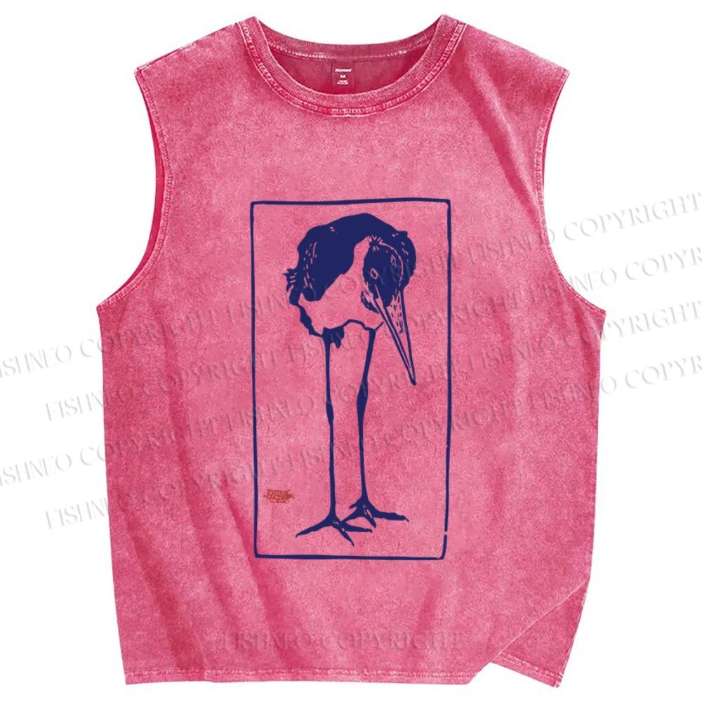 Unisex Vintage Bird Printed Washed Tank Top