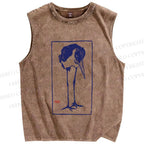 Unisex Vintage Bird Printed Washed Tank Top