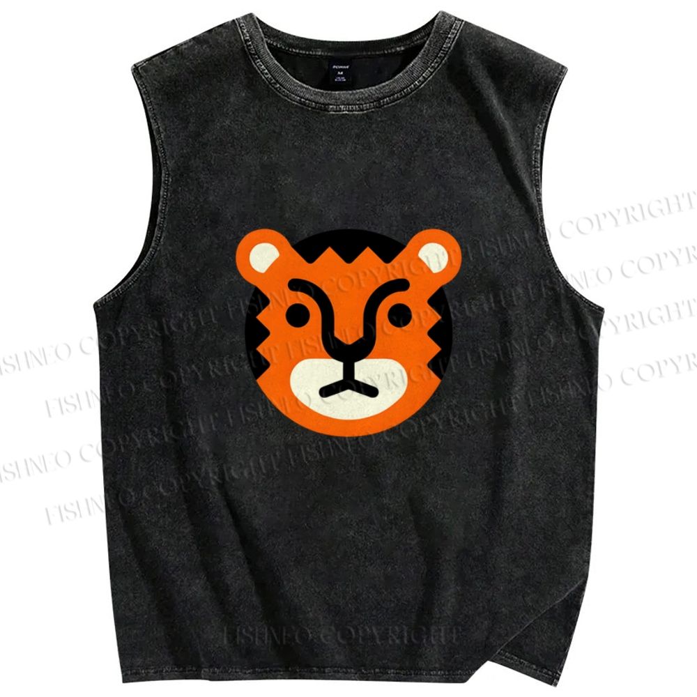 Unisex Cartoon Tiger Printed Washed Tank Top