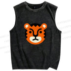Unisex Cartoon Tiger Printed Washed Tank Top