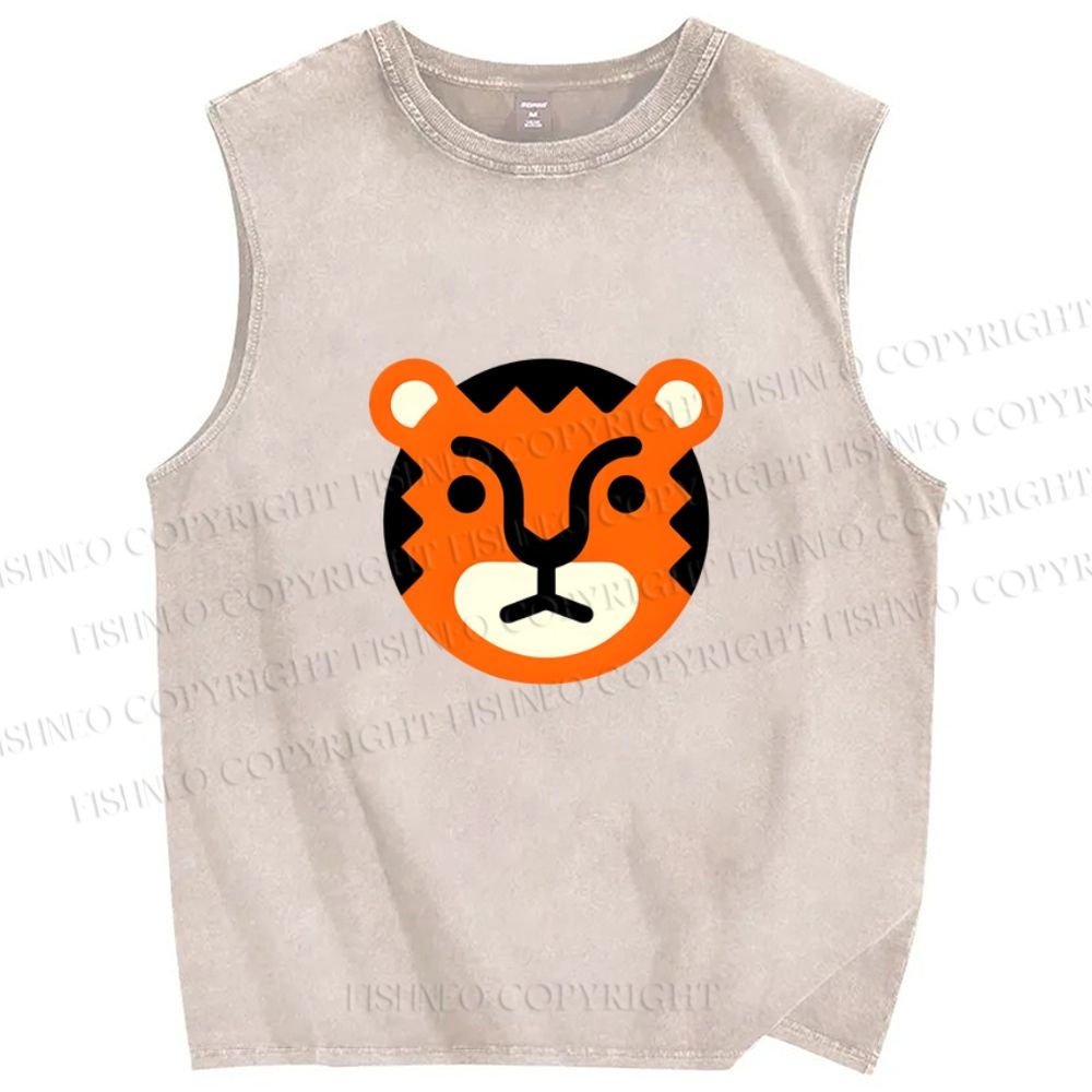 Unisex Cartoon Tiger Printed Washed Tank Top