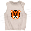 Unisex Cartoon Tiger Printed Washed Tank Top