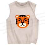 Unisex Cartoon Tiger Printed Washed Tank Top