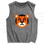 Unisex Cartoon Tiger Printed Washed Tank Top